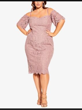 City Chic plus size lace bodycon dress - deep blush size 18